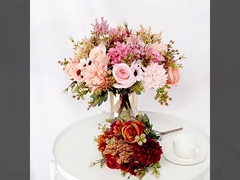 Roses, daisies, artificial flowerballs, hydrangeas, artificial hand-held bouquets, wedding artificia