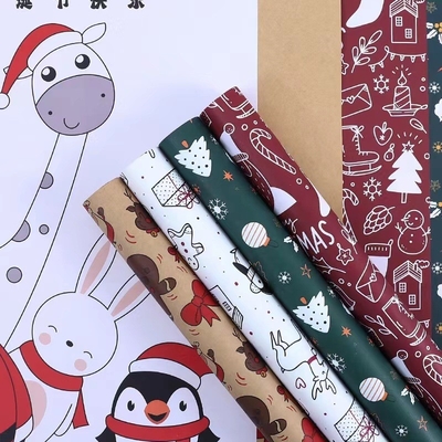 Merry Christmas Gift Wrapping Paper 58cm X 58cm Printed Kraft Paper 20 Sheets In Bag