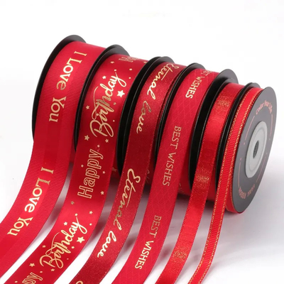 Red Double Face Satin Grosgrain Printed Ribbon Christmas Packaging Gift
