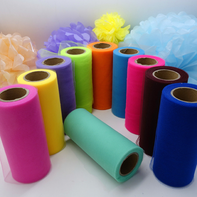 6 Inch Width Organza Tulle Rolls Style Knitted And Stamp Technics