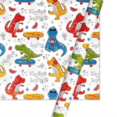 White Dinosaur Patterned 50CMX70CM Gift Wrap Paper Roll For Toys Package