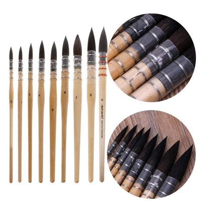 Squirrel Hair Acrylic Painting Brush 8pcs Oil Painting Bamboo Watercolor Brushes