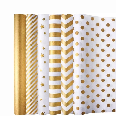 Buy Gold Foil Gift Wrap Paper Bulk Custom With Logo Recyclable Gift Wrapping Accessory online manufacture