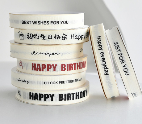 Buy INS Style Rib Beige Birthday Cake Gift Wrap Ribbon English Bouquet Decoration Ribbon online manufacture