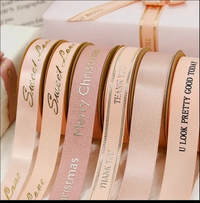 Buy Customized Packing Ribbon Custom printed satin ribbon Logo Rose Gold Foiled Logo Gift wrapping satin Ribbon online manufacture