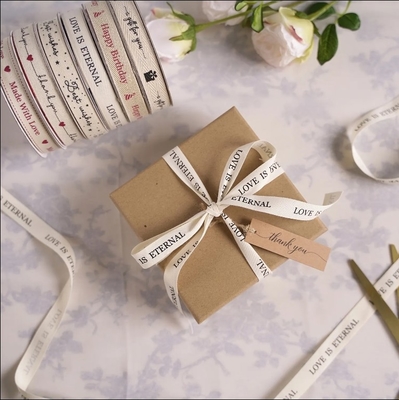Good price Personalised Box Wrapping Decoration Natural Herringbone Cotton Ink Printed Ribbon for Gift & Flower online