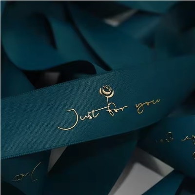 Good price Custom Polyester Ribbon Spool With 3D Gold Foil And Printed Logo online