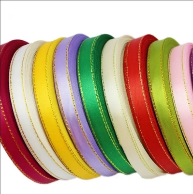 Good price High Tenacity Satin Ribbons Pink Golden Edge Ribbon Hholesale Gift Packaging Ribbons online