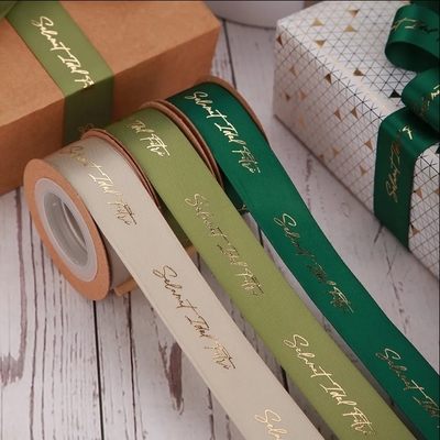 Buy Customizable Satin Ribbon Rose Gold Foil Printed Ribbon for Gift Wrapping online manufacture