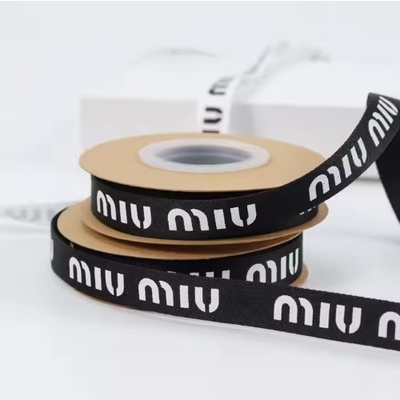 Buy Customized Logo Printing 13mm Grosgrain Ribbon Roll in Black White for Bottle Flowers online manufacture