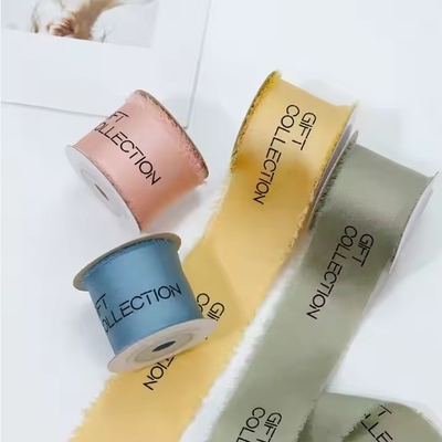 Buy Silk Screen Printed Chiffon Satin Ribbon in Many Colors for Custom Torn Edge Wrapping online manufacture
