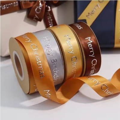 Buy Polyester Satin Ribbon 3D Embossed Printed Recycled Gossgrain Food Crafts Bag Packaging Custom Logo online manufacture