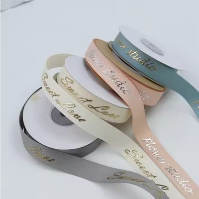 Buy Customized Grey Shiny 3D Foil Printing Polyester Grosgrain Ribbon for Gift Packaging online manufacture