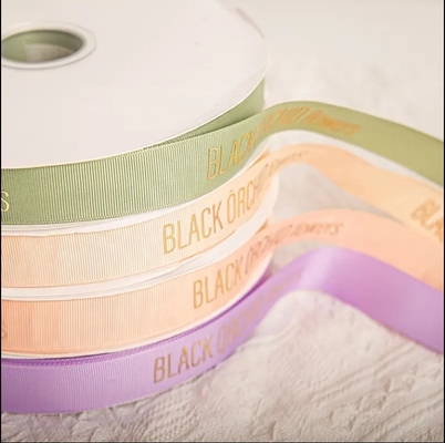 Buy Sustainable Custom Packing Gift Wrap Ribbon with Gold Foil 3d Embossed Logo Print online manufacture