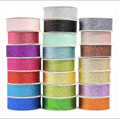 Buy Christmas Polyester Sparkle Green Glitter Ribbon For Gift Wrapping with Customized Color online manufacture