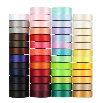 Good price 196 Color Rainbow Ribbon Single Double Face 100% Polyester Satin Wrap Ribbon Roll online