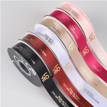 Good price English Polyester Ribbon Flower Packaging Ribbon for DIY Bouquet Decoration 2.5 cm Love Gold Stamping online