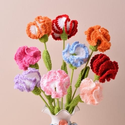 Good price Mother's Day Gift Handmade Bouquet with Finished Crochet Carnation Artificial Flowers Multiple Color 20x5cm online