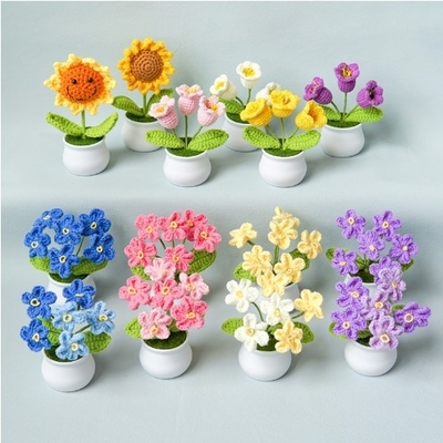 Good price Finished hand-woven lily of the valley potted home decoration knitted artificial flower wool crochet bouquet artificial flower gift online