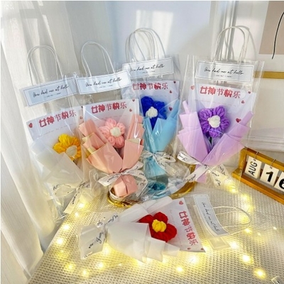 Buy Finished Transparent Light Packaging Bag Plush Flowers Bouquet Variety Dolls In Large Puff Bouquet For Women's Day Gift online manufacture