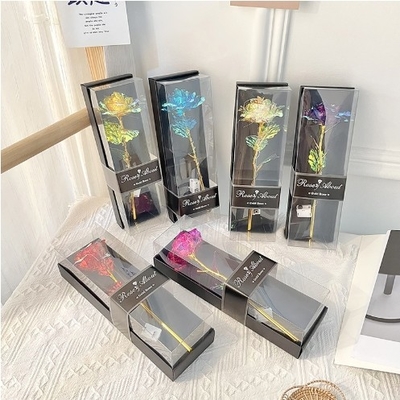 Good price Valentine's Day Gift Qixi Gold Foil Rose Flower Window PVC Gift Box Packaging With Light Stall Bouquet 10x28cm Variety Rose online