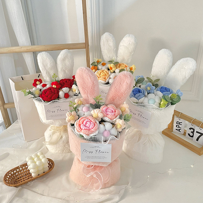Good price Cute Knitted Plush Rabbit Ears Bouquet Small Fragrance Style Qixi Graduation Season With Light Hand Bouquet Girlfriend Birthday Gift online