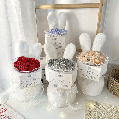 Good price Rabbit Ears Plush Rose Hand Bouquet 20x35cm Size Multiple Color Choices for Chinese Valentine's Day and Teacher's Day online