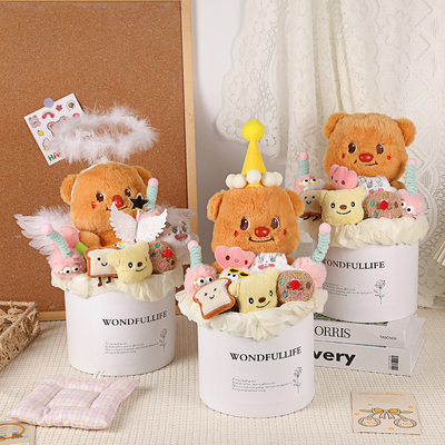 Buy Yellow cream hand holding doll bouquet graduation bear potted holiday gift girlfriend birthday Chinese Valentine's Day hand holding flower gift online manufacture