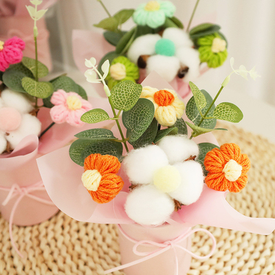 Buy Cotton Handmade Mini Puff Flower Bouquet Perfect for Teacher's Day Birthdays Graduation Gifts in Multiple Colors online manufacture