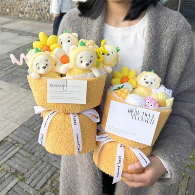 Buy Pineapple Bear Plush Doll Flower Bouquets Given to Girlfriends as Birthday Gifts and Graduation Gifts on May 20th and Qixi Festival Valentine's Day online manufacture