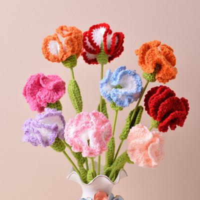 Buy 10x20cm Hand-Knitted Crochet Carnation Artificial Flowers Imitation Blooms in Multiple Colors Perfect Mother's Day Gift online manufacture