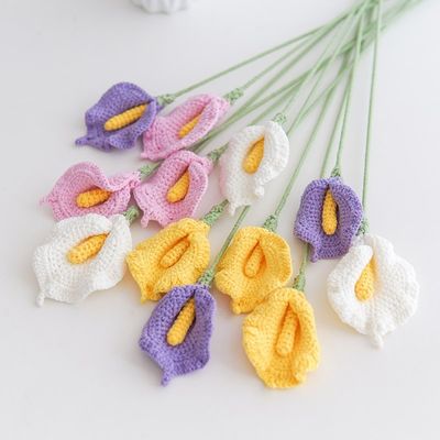 Good price Handmade Yarn Flower Bouquet - Knitted Calla Lily Artificial Blooms, Crochet Floral Arrangement online