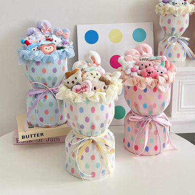 Buy Plush and Beautiful Dopamine Dot Fabric Finished Bouquet Soap Rose Flower Valentine's Day Gift for Girlfriend online manufacture