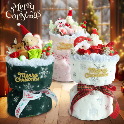 Buy Plush Doll Christmas Bouquet Dried Flowers and Multiple Color for Girlfriend's Special Day online manufacture
