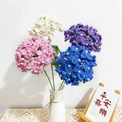 Good price 9x45cm Handmade Crochet Hydrangea Bouquet Faux Floral Decor for Wedding Gifts Knited Pile online