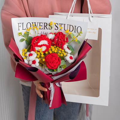 Good price 40x30cm Carnation Knitted Yarn Bouquet Beautiful Mother's Day Present online