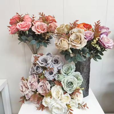 Good price Artificial flower silk rose bouquet wedding home decoration online