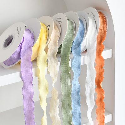 Good price 2.5cm pleated wave yarn floral ribbon fishtail yarn wrapped flower ribbon ribbon snow yarn chiffon ribbon ribbon online