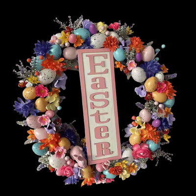 Good price Senmasine Egg Easter Wreath for Front Door Hanging Spring Decor Mixed Colorful Plastic Eggs Artificial Leaves Flowers Wreaths online