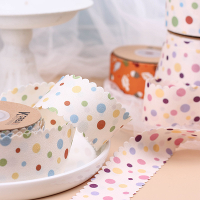 Good price Korean double-sided color polka dot pine tree printing ribbon DIY bow hair accessories collar flower hat shoe flower decoration online