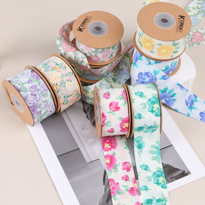Good price Rose print ribbon hair accessories DIY gift flower packaging shoes flower grass hat bow ribbon rose flower ribbon online