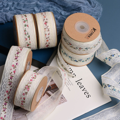 Good price Korean version tooth edge chiffon+hollow lace floral ribbon DIY bow handmade hair accessory flower Store flower packaging online