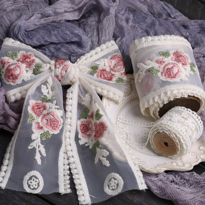 Buy Korean version lace embroidery flower woven ribbon DIY bow hair clip material flower gift packaging hollow strap online manufacture