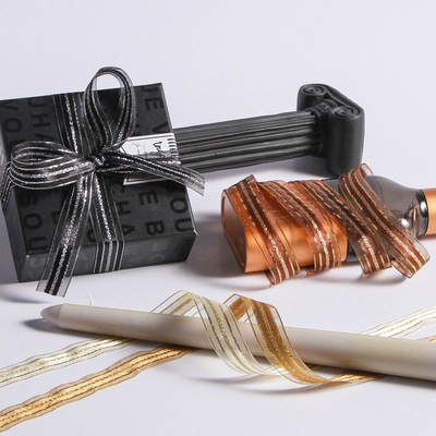 Good price Golden border, silver border, striped snow gauze, edge gauze, middle section ribbon, DIY flower gift packaging, wedding ribbon, colorful ribbon online