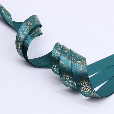 Good price 2cm green ribbon gift box packaging flower cake ribbon BESTWISHES hot stamping gift ribbon online