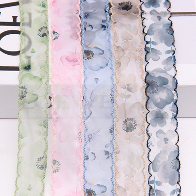 Good price Manufacturer's spot 2.5-5cm double ear lace chiffon printed ribbon Chinese style hair accessories headwear DIY silk ribbon online