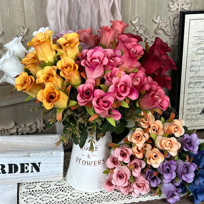 Good price Simulated 7-head artificial fake silk bouquet with high-end feeling for weddings, decorative flower arrangement in living rooms, plastic roses online