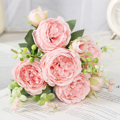 Good price 5 small rose artificial flowers, Korean-style bouquet, Persian and foreign peony artificial flowers, home wedding roses online