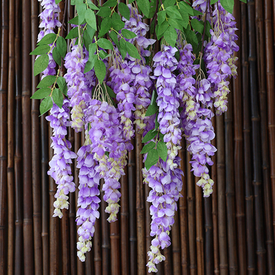 Good price Simulation of giant wisteria flowers with long branches, plastic fake flowers, silk flowers, indoor living room, hanging rattan strips, photography decoration online