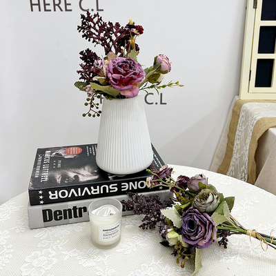 Good price French style grilled multi headed rose simulation flower table flower arrangement, hand-held flower, fake flower bouquet decoration online